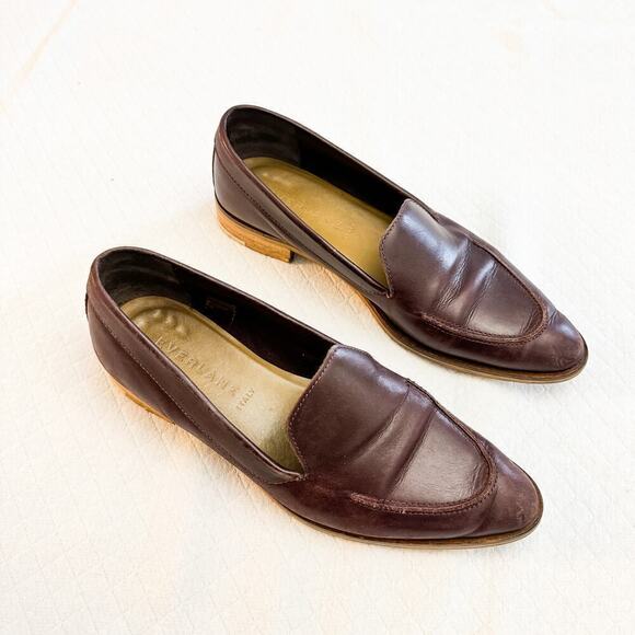 Everlane Pointy Toe Leather Dark Red Oxblood Flats Italy Size 9 - Picture 2 of 7